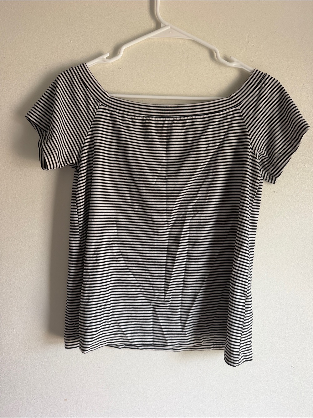 bobi Black and White Striped Off-Shoulder Tee